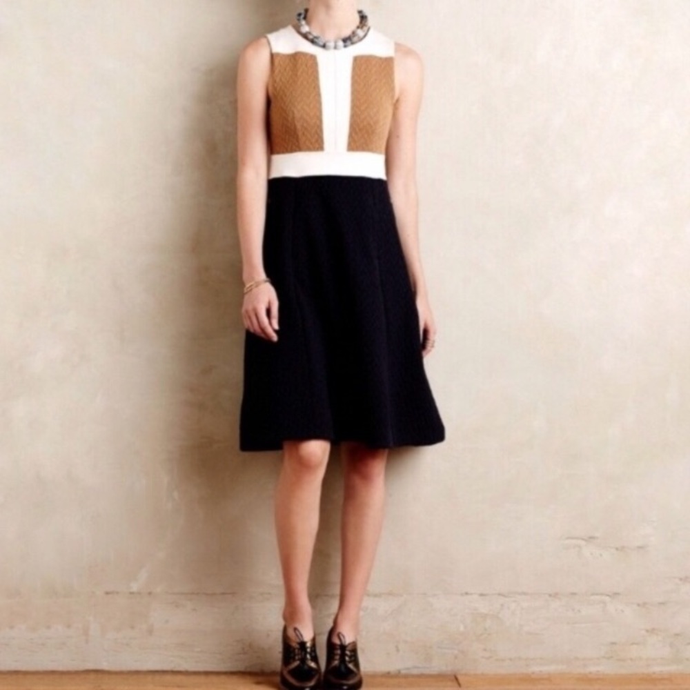 Anthropologie Maeve Cable Knit Navy Blue Color Block Dress Size 16
